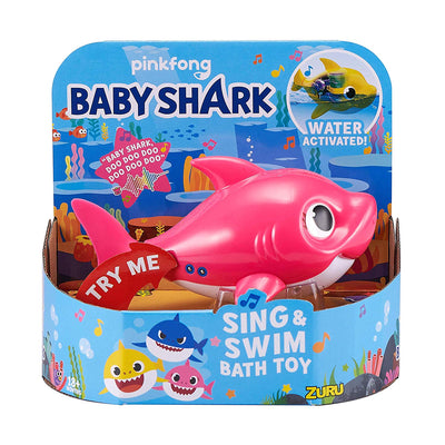 Robo Alive Junior Baby Shark Battery-Powered Sing and Swim Bath Toy by ZURU - Mommy Shark (Pink)