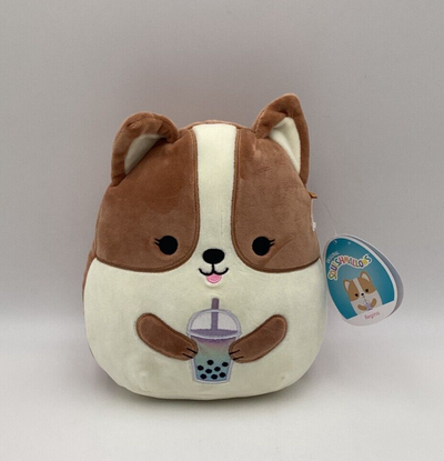8" Regina The Corgi Holding Boba Tea Squishmallow