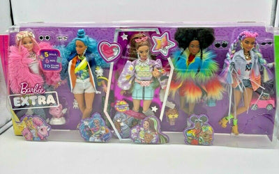 Barbie Extra 5 Pack Doll 6 Pets & Styling 70 Piece Set