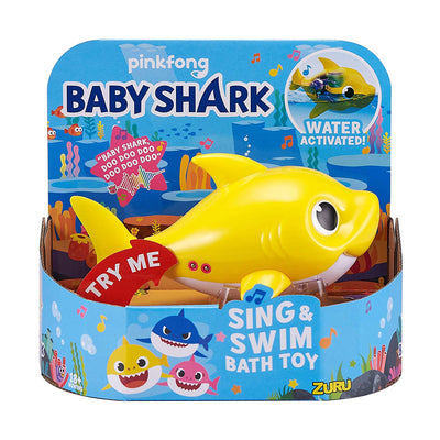 Robo Alive Junior Baby Shark Battery-Powered Sing and Swim Bath Toy by ZURU - Baby Shark (Yellow)