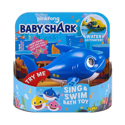 Robo Alive Junior Baby Shark Battery-Powered Sing and Swim Bath Toy by ZURU - Daddy Shark (Blue)