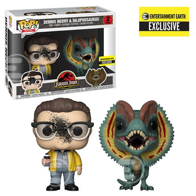 Dennis Nedry and Dilophosarus Goo-Splattered Jurassic Park EE Exclusive 2 Pack Funko Pops