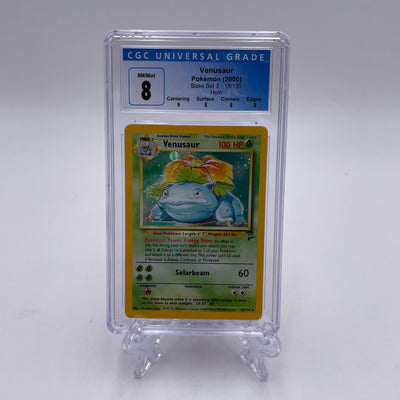 2000 Pokemon Venusaur Base Set 2 Holo 18/130 CGC 8 Near Mint