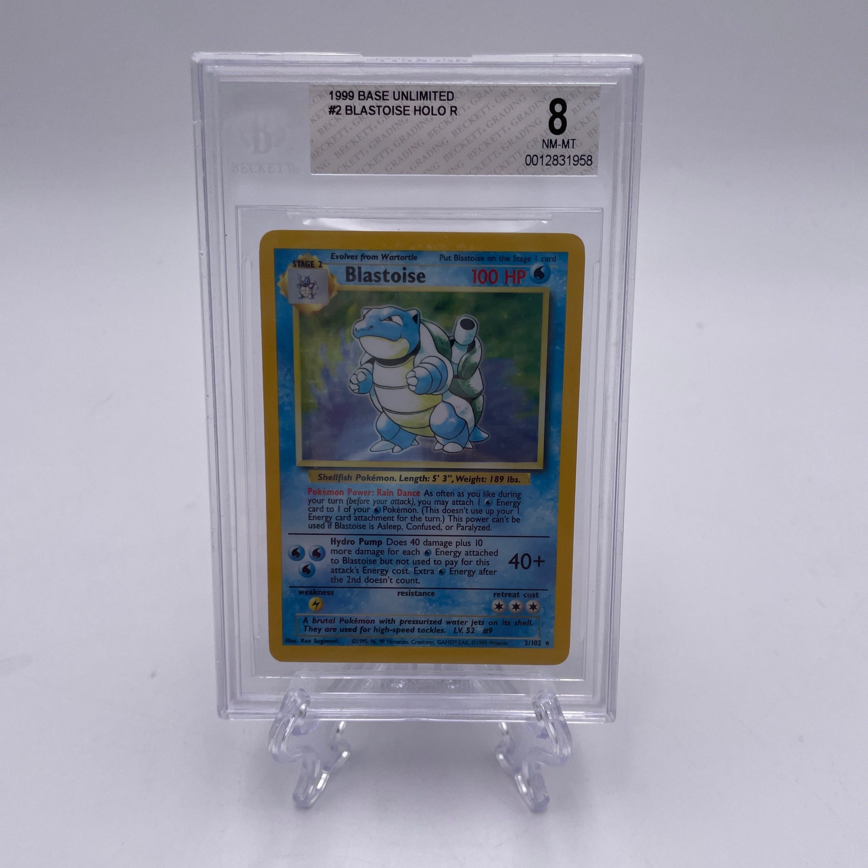 1999 Pokemon Base Set Unlimited #2 Blastoise Holo Rare Beckett 8 Near