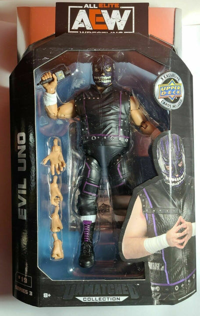 AEW Evil Uno Unmatched Series 3 Wrestling Figure W/ Upper Deck Pack