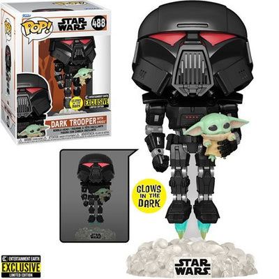Funko Pop! Star Wars - The Mandalorian Dark Trooper with Grogu Glow-in-the-Dark - Entertainment Earth Exclusive